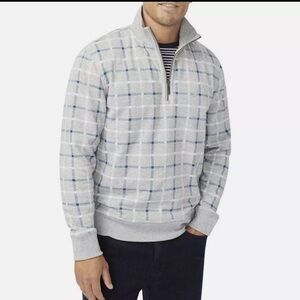 EUC Nautica Men's Gray and Blue Plaid 1/4 Zip Sweatshirt Size XXL